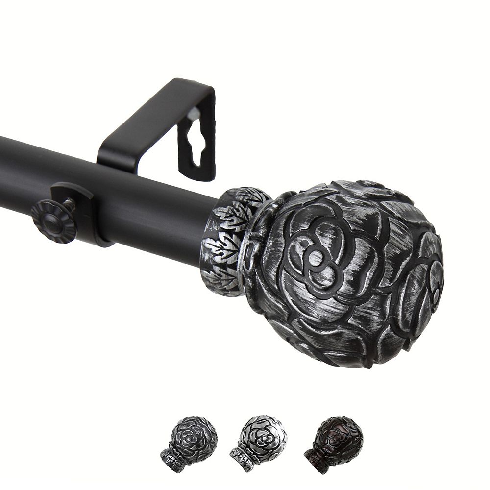 Rod Desyne 1 Dia Adjustable 120 170 Curtain Rod With Rosy Finials In Black The Home Depot Canada Rod Desyne 1 Dia Adjustable 120 170 Curtain Rod With Rosy Finials In Black The Home Depot Canada