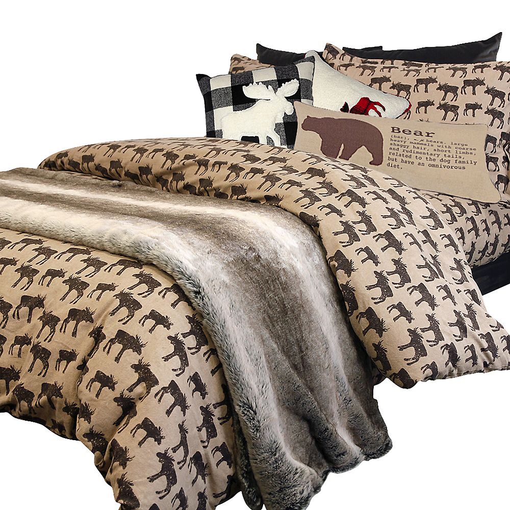 Alamode Aim56268 Woodland Taupe Cotton, Twin Flannel Duvet Cover Set