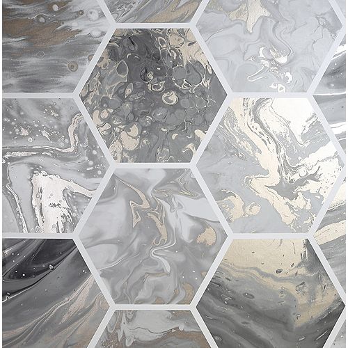 Marbled Hex Charcoal and Rose Gold Wallpaper