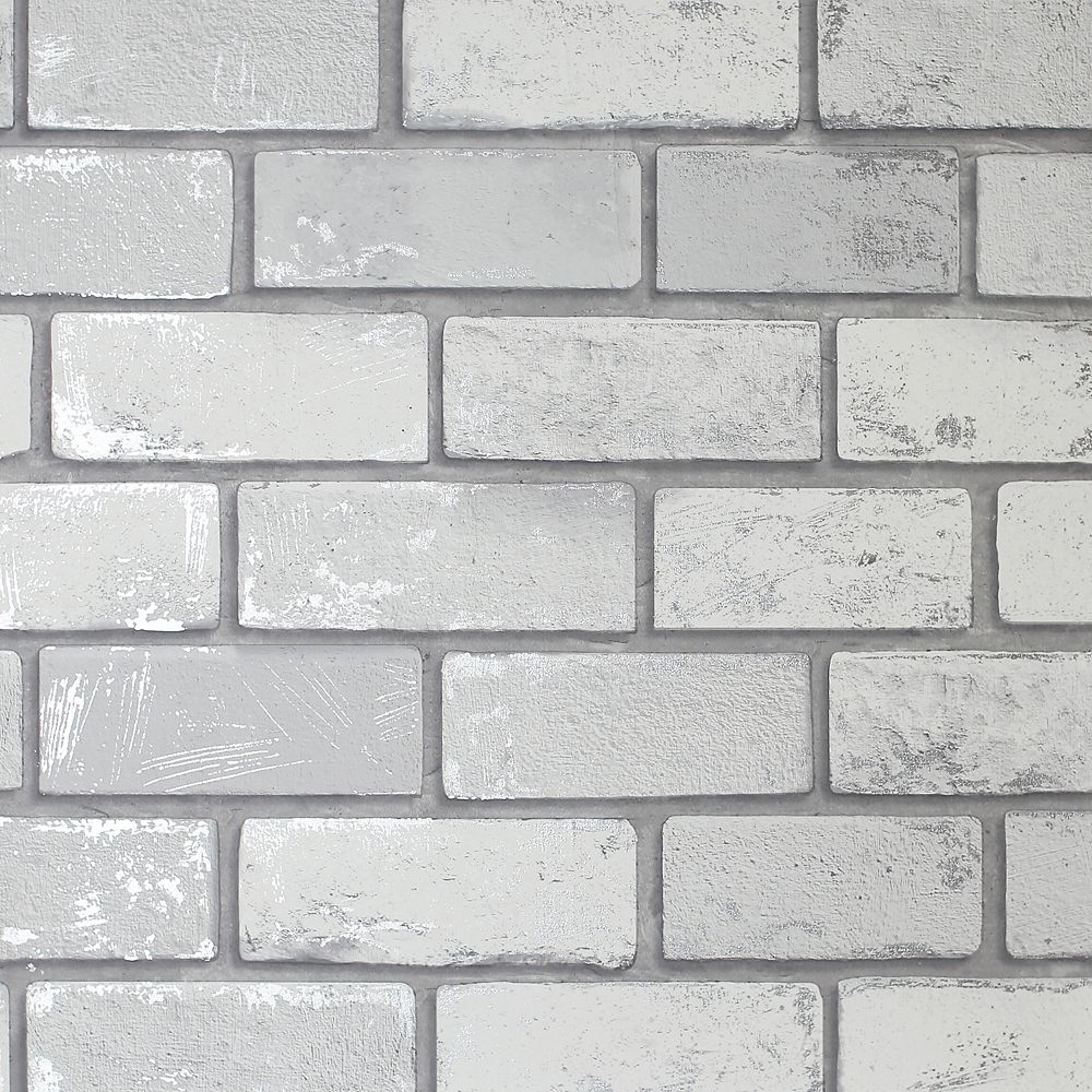 Arthouse Metallic Brick White And Silver Non Woven Peel And Stick Wallpaper The Home Depot Canada