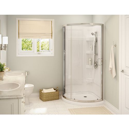 Iris II 34Lx34Wx76H Round Acrylic Shower Kit Base, Wall & Reversible Shower Door with Clear Glass