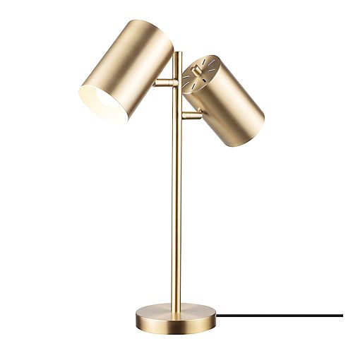 Pratt 20" 2-Light Desk Lamp, Matte Brass, Rotary Switch on Shades