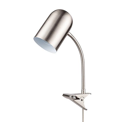 Carter 15" Clip-Arm Desk Lamp, Brushed Nickel, Adjustable Gooseneck, In-Line On/Off Switch