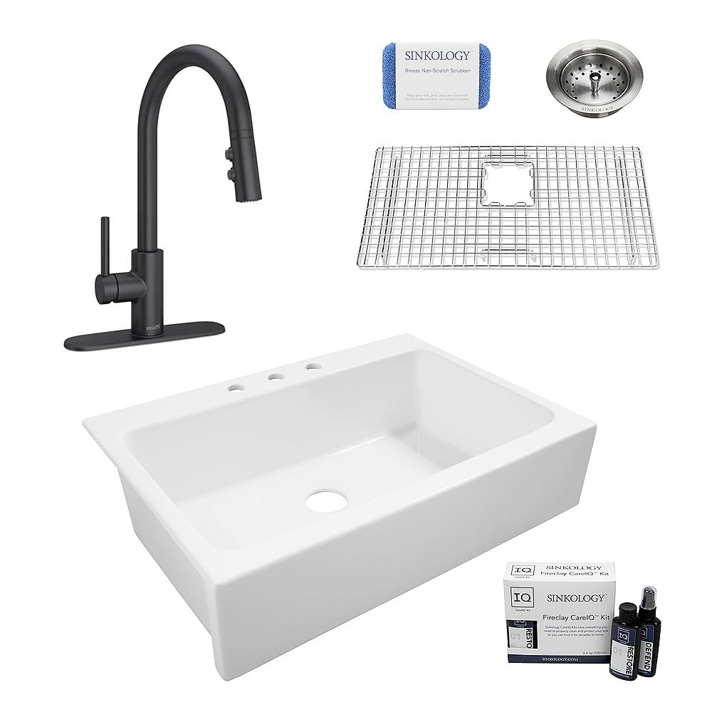 Sinkology Josephine QuickFit Farmhouse Fireclay 34 in. 3Hole Kitchen