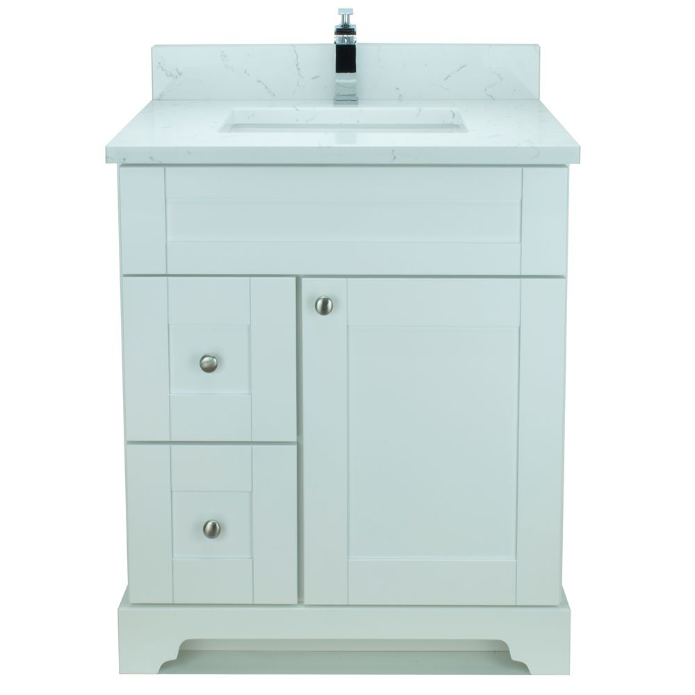 LUKX Bold Damian 24 Inch Vanity In White Left Side Drawers With Carrera   P 1001651642 