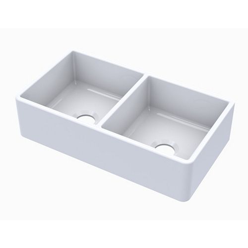 Turner Farmhouse Fireclay 33 inch Double Bowl Kitchen Sink in Crisp White