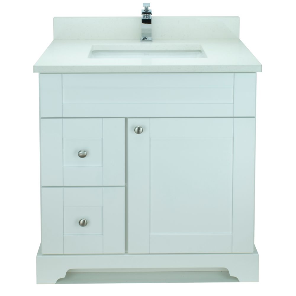 LUKX Bold Damian 30-inch Vanity in White Left Side Drawers with Silk ...