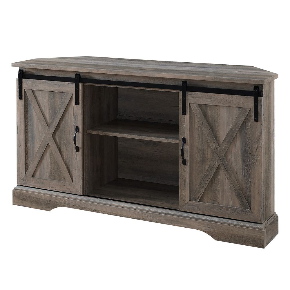 Walker Edison 52" Sliding Barn Door Corner TV Stand Grey Wash The