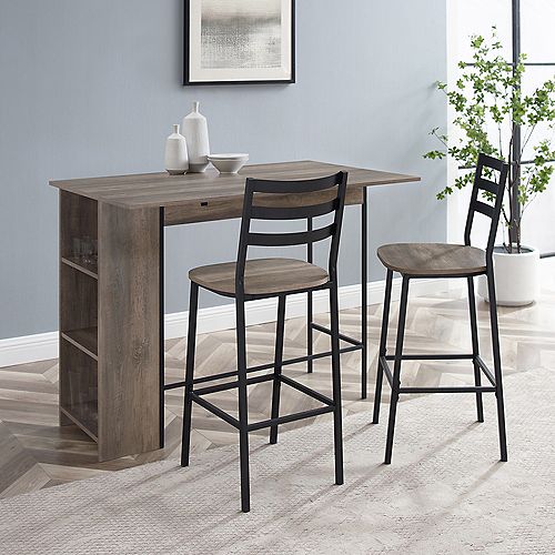 3-Piece Drop Leaf Counter Table Set - Grey Wash