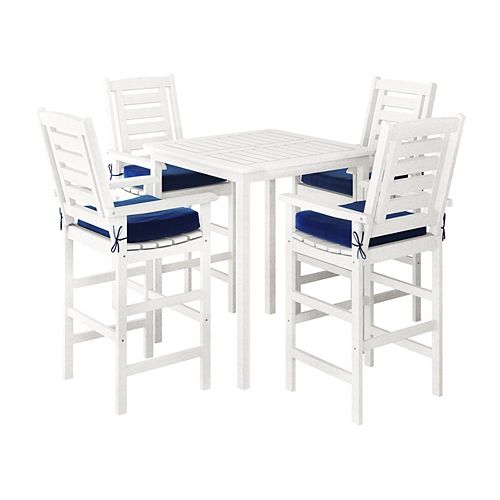 Corliving CorLiving Miramar Whitewashed Hardwood Outdoor Bar Height Bistro Set, 5pc