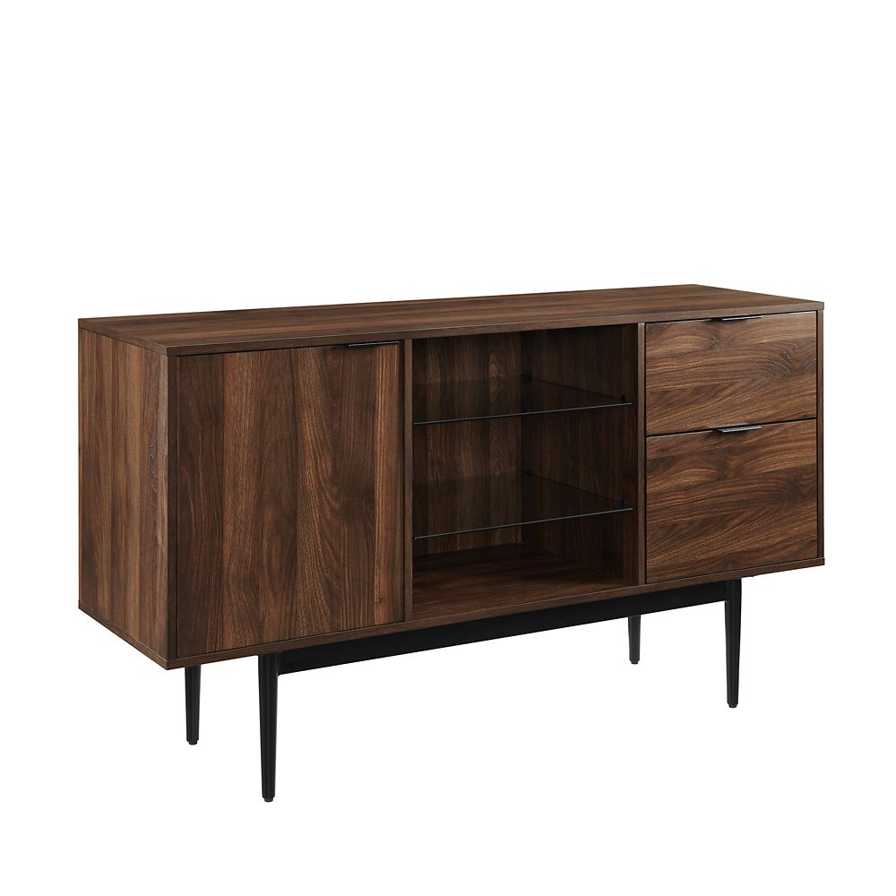 Walker Edison 52" Modern 2 Drawer Lifted Sideboard Dark Walnut The