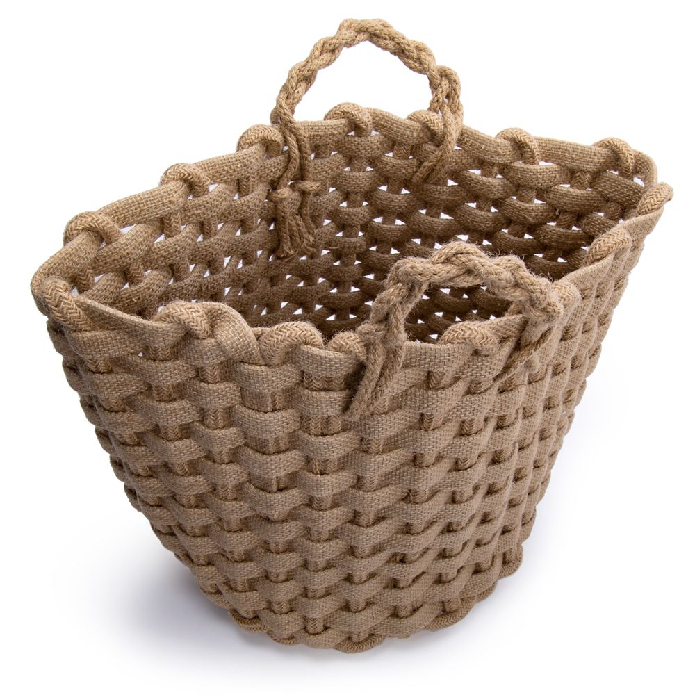 Truu Design Chunky Braided Jute Storage Basket with Handle, 11 x 14