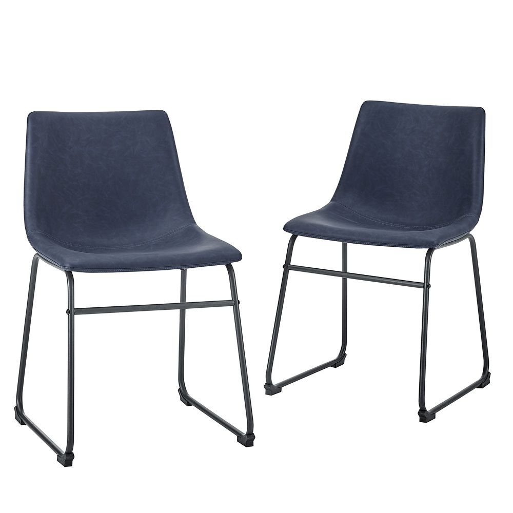 Walker Edison 18" Industrial Faux Leather Dining Chair, Set of 2 Navy