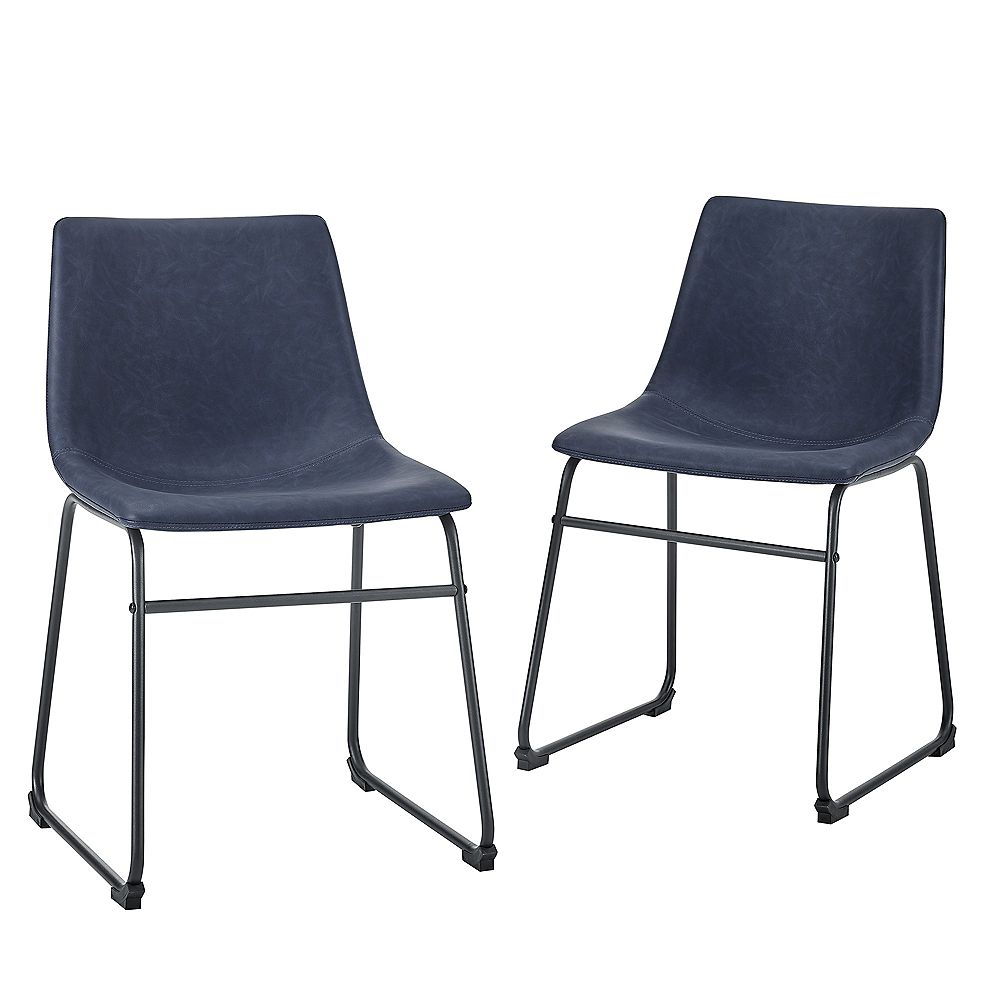 Walker Edison 18 Industrial Faux, Blue Faux Leather Dining Chairs