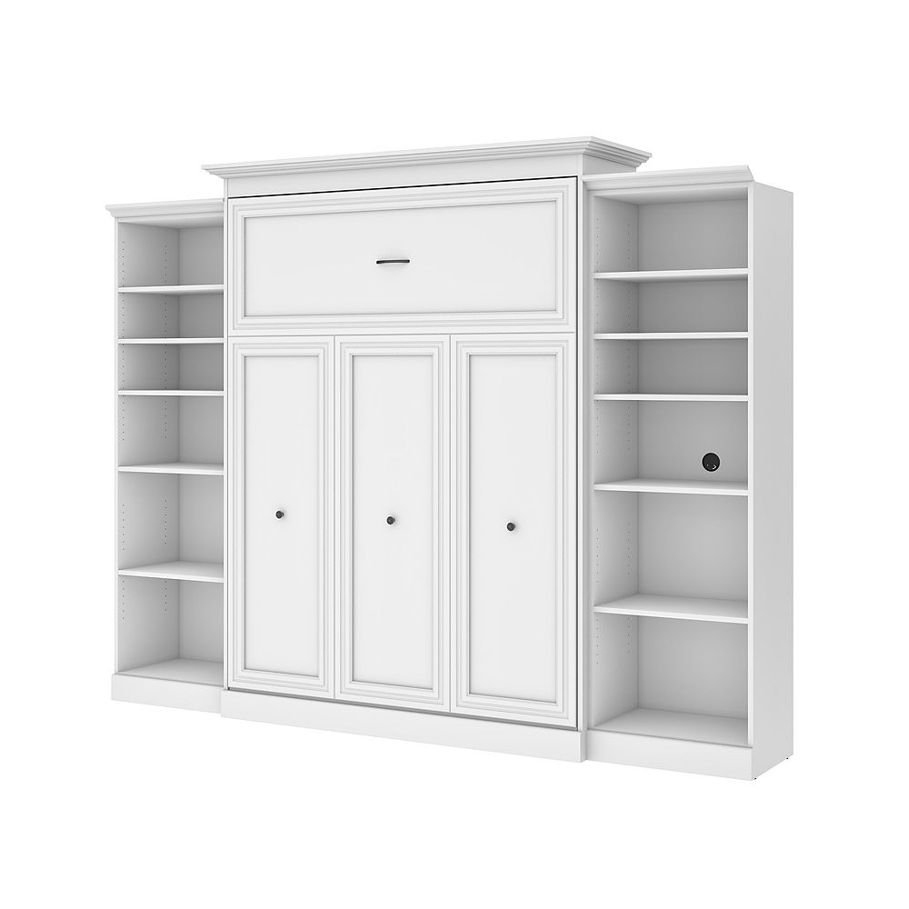 Bestar Versatile 115W Queen Murphy Bed w/ 2 Shelving Units white The