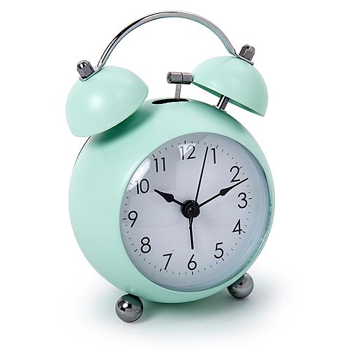 Classic Retro Metal Desktop Bell Alarm Clock, 3.5"L x 2.75"W x 5.25H, Baby Blue