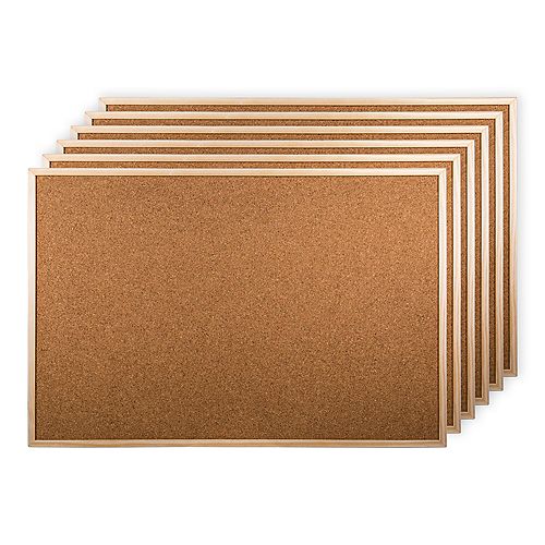 6-Piece Large Cork Bulletin Board with Wooden Frame Bulk, 36 x 24 inches, Beige