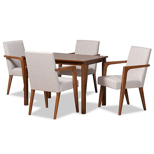 Baxton Studio Glenda 5-Piece Dining Set in Greyish Beige and Walnut Brown