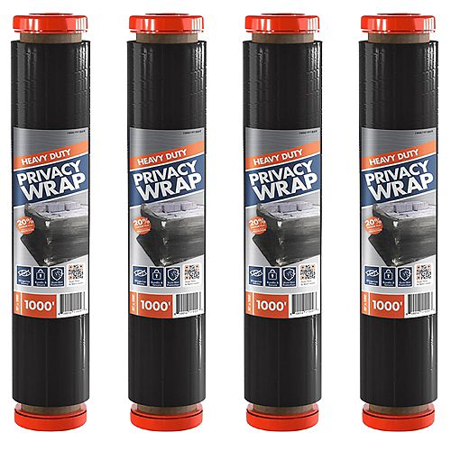 4 Pack Heavy-Duty Black Privacy Stretch Wrap