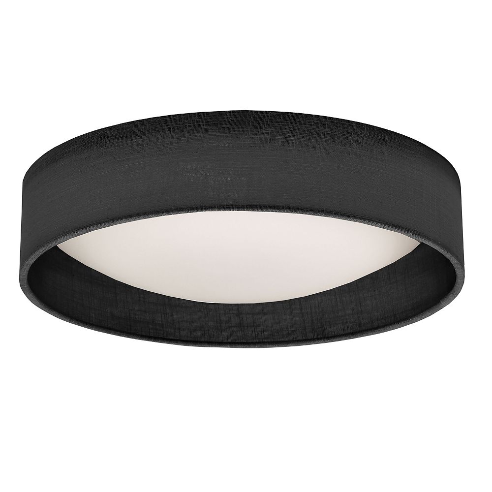 Dainolite Plafonnier à DEL intégré de 22 W, chrome satiné avec abatjour de tambour noir e