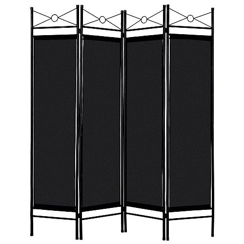 Black 4 Panel Room Divider Privacy Screen Home Office Fabric Metal Frame black