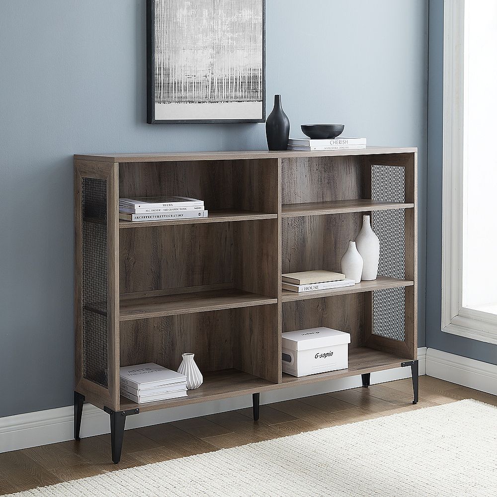 Walker Edison 52" Mesh Side Industrial Bookshelf Grey Wash The Home Depot Canada