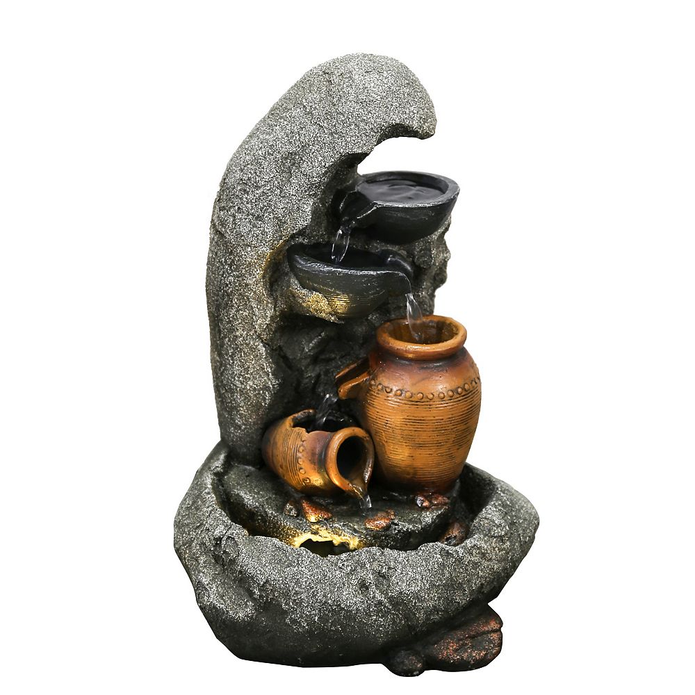 HiLine Gift Cascading Bowls & Jugs Tabletop Fountain with Warm White