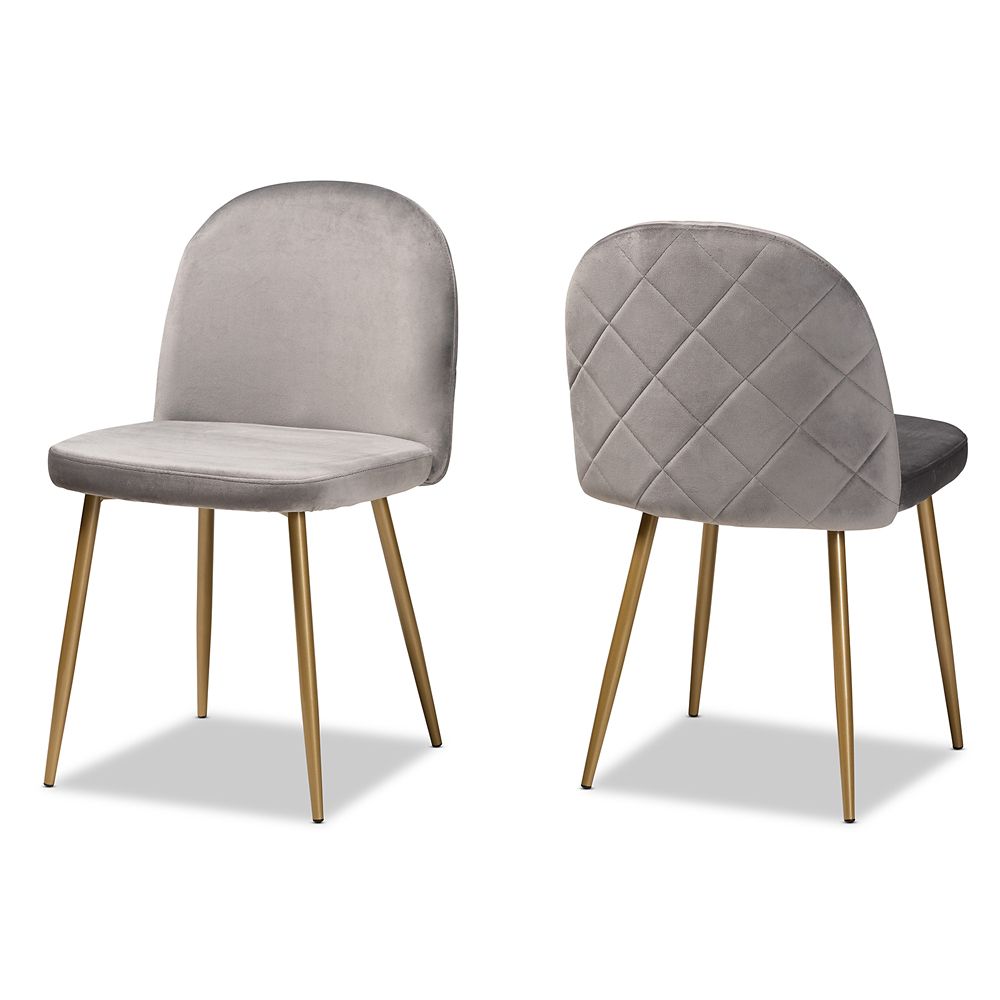 Baxton Studio Fantine Fabric Dining Chair in Grey and Gold (2Pack