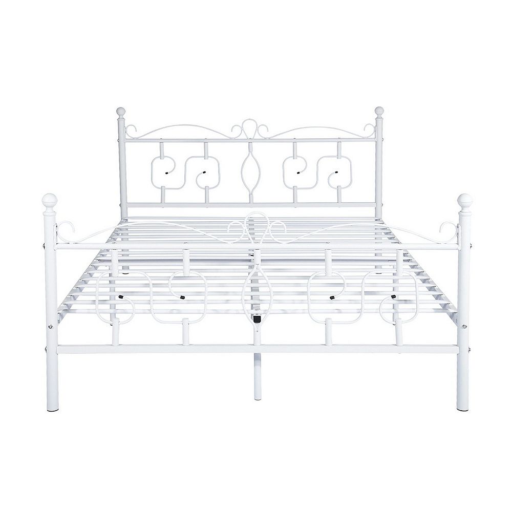 Full Metal Double White Bed Frame, Classic Iron Bed Frame