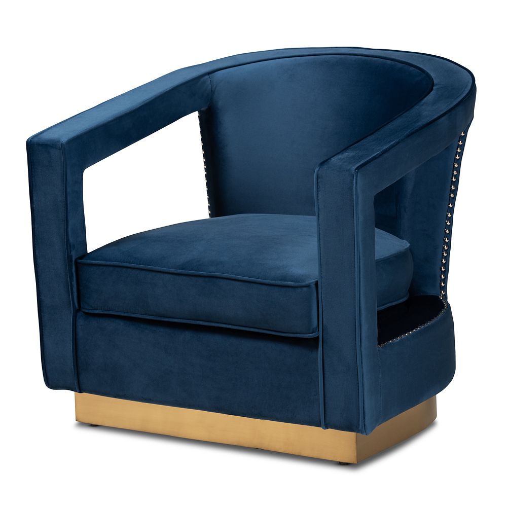 Baxton Studio Neville Fabric Arm Chair In Navy Blue And Gold | The Home ...