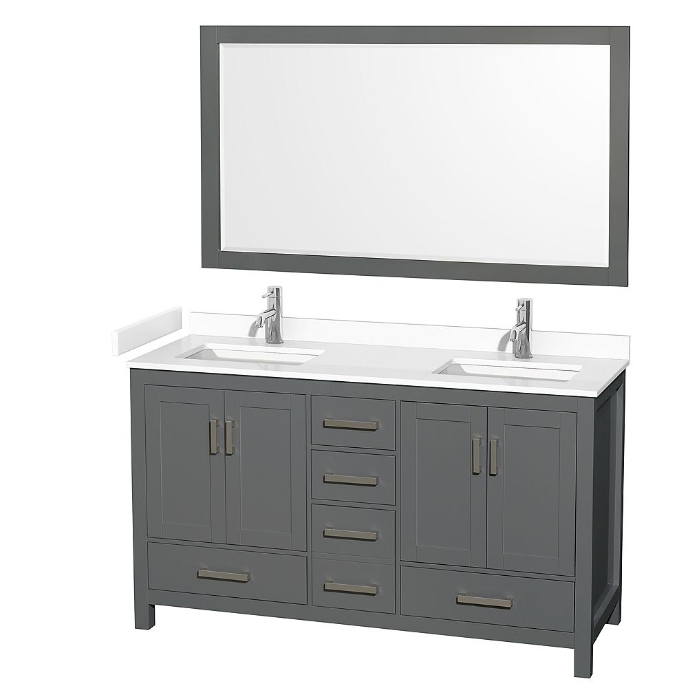 Wyndham Collection Sheffield 60 inch Dark Gray Double Vanity, White