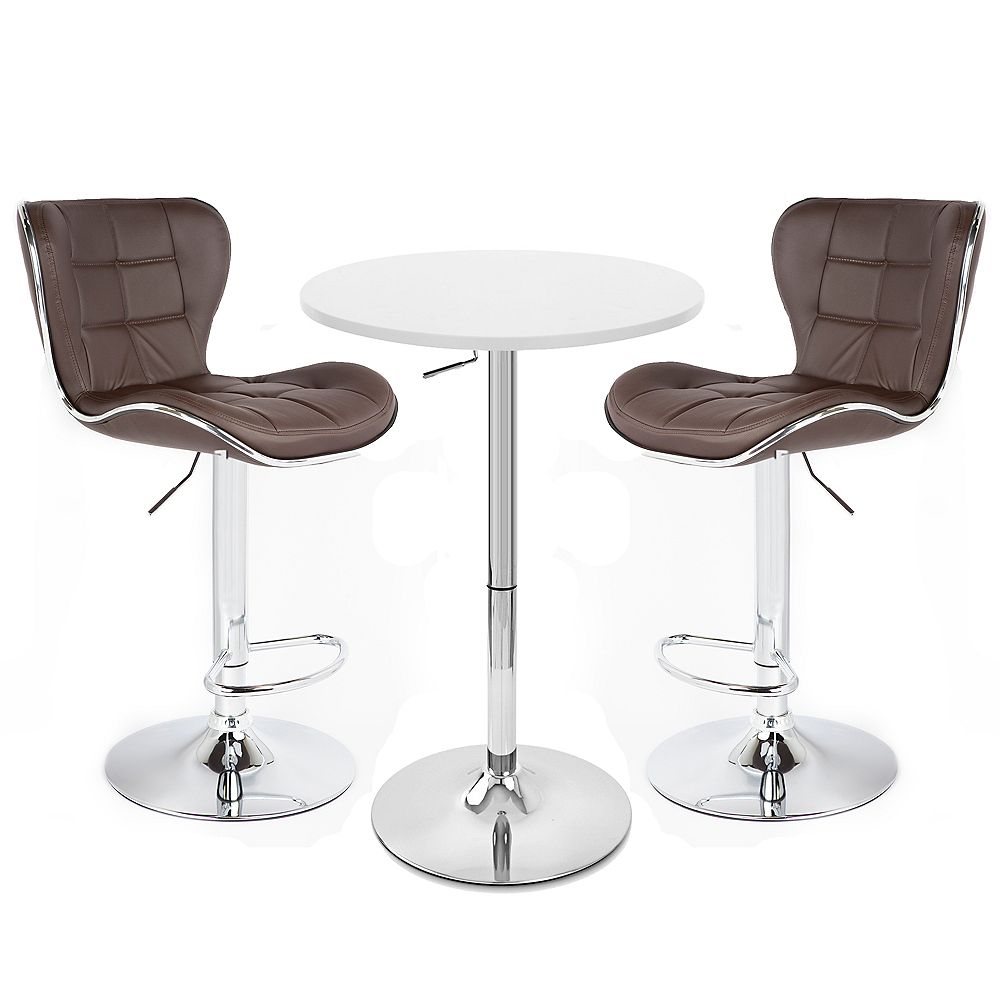 Bronte Living Bar Dining Set 1 White Pub Table and 2 Bar stools