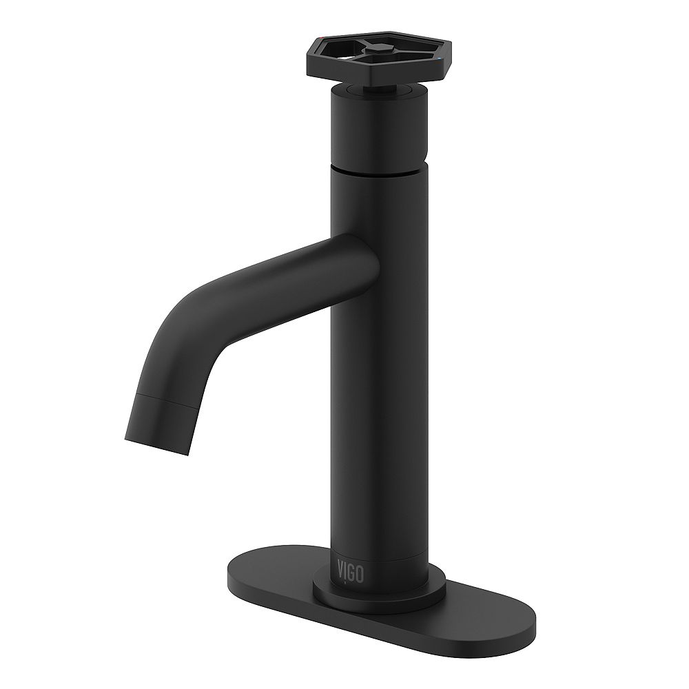 Vigo Ruxton Pinnacle Single Handle Single Hole Bathroom Faucet With Deck Plate In Matte Bl