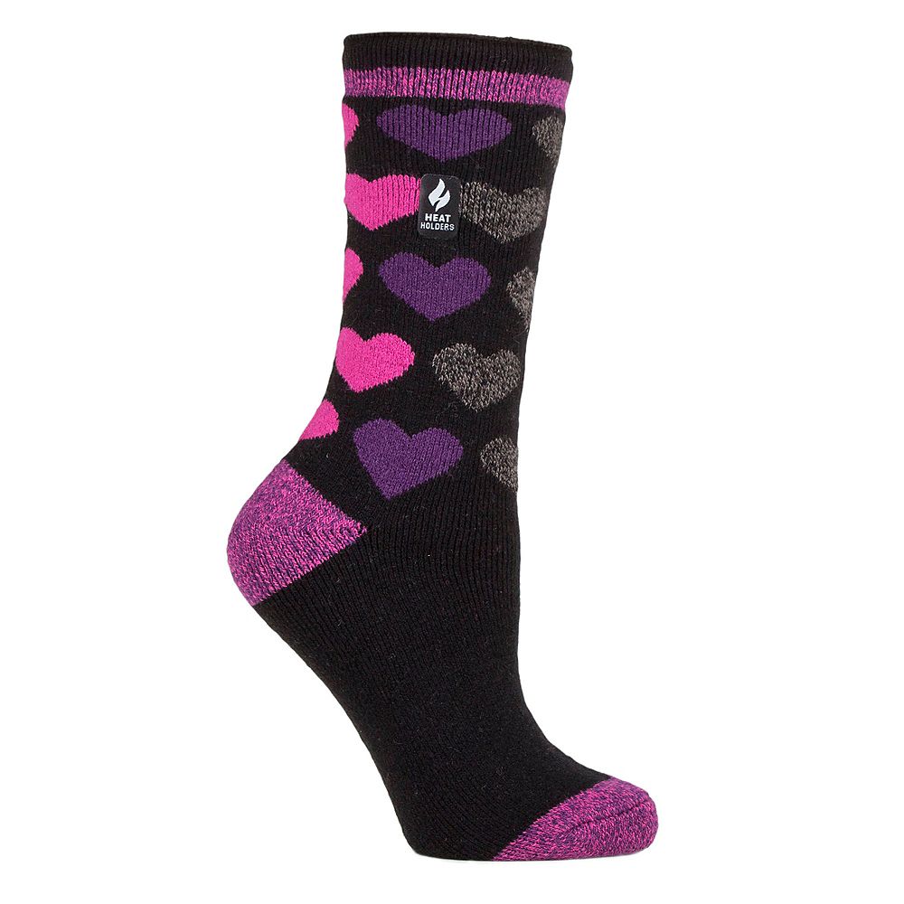 Heat Holders Women's Lite Heart Crew Socks Black/Pink 59 The Home