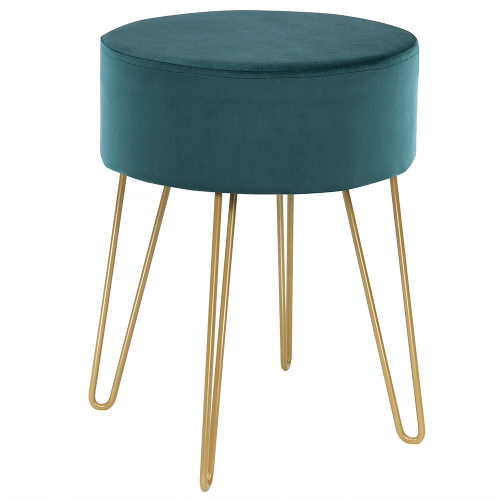 Costway Round Velvet Ottoman Footrest Stool Side Table Dressing Chair w/Metal Legs Green The
