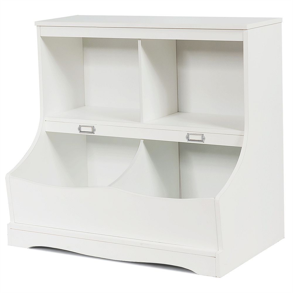 Costway Children's MultiFunctional Bookcase Toy Storage Bin Kids Floor White The Home