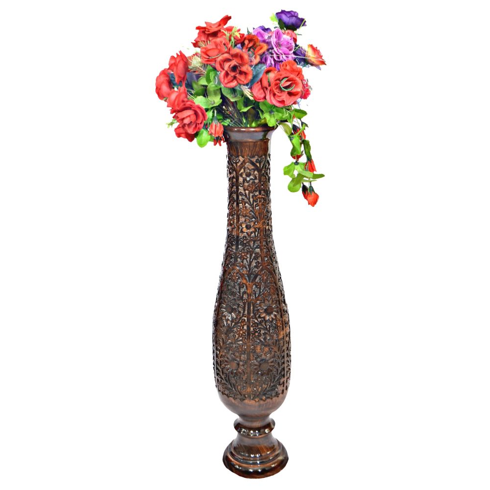 Uniquewise Antique Decorative Brown Mango Wood Floor Flower Vase