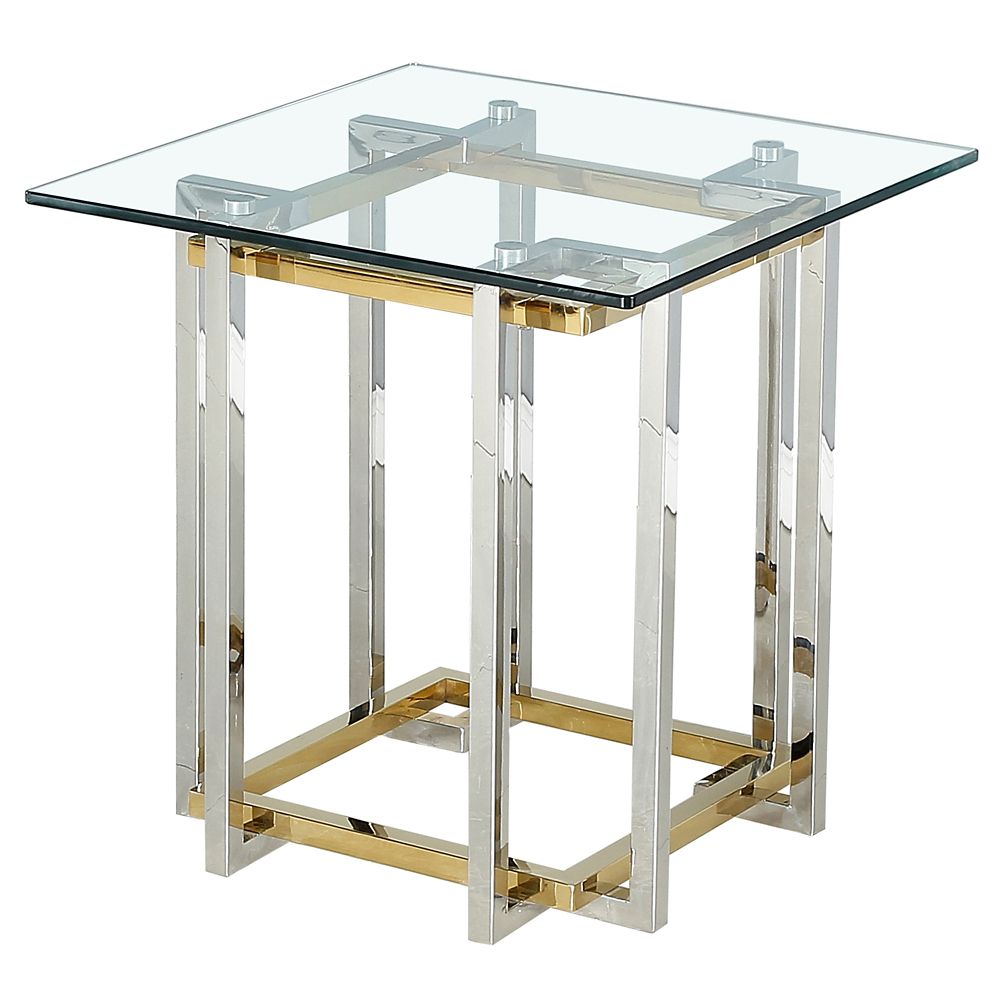 !nspire Contemporary Glass & Metal Accent Table In Silver & Gold The