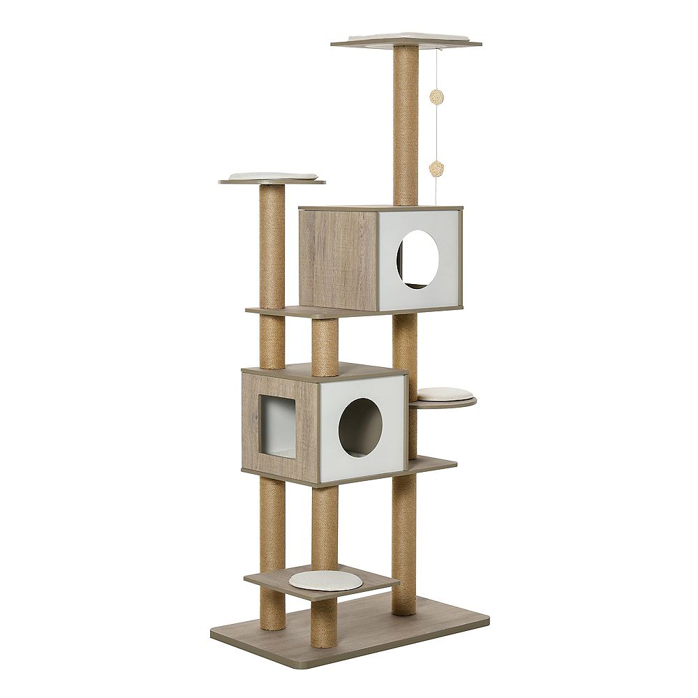 PawHut 69.75" Cat Tree Condo House with Scratching Posts, Light Grey