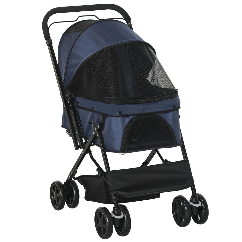 PawHut Pet Stroller Dog Foldable Travel Carriage With Reversible Handle Blue The Home Depot Canada