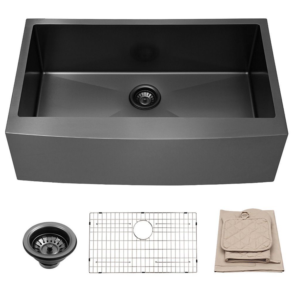 Boyel Living 36 Inch Stainless Steel Farmhouse SInk In Matte Black   P 1001684617 