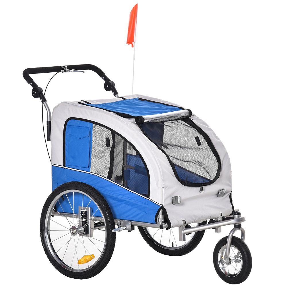 Aosom 2 In 1 Durable Pet Dog Bicycle Trailer Stroller Jogger Blue Grey