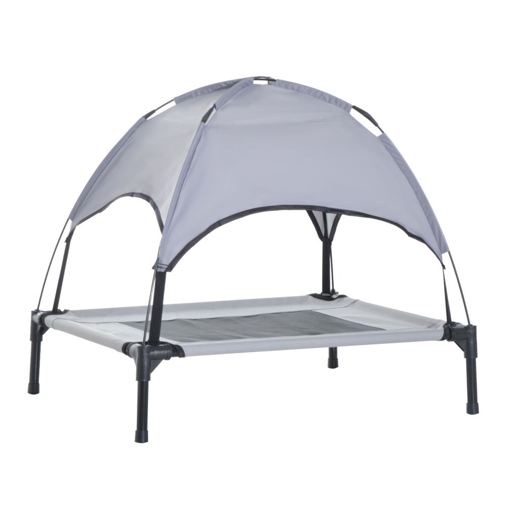 PawHut 30" Elevated Pet Bed Dog Foldable Cot Tent Canopy Instant Shelter Outdoor Grey The