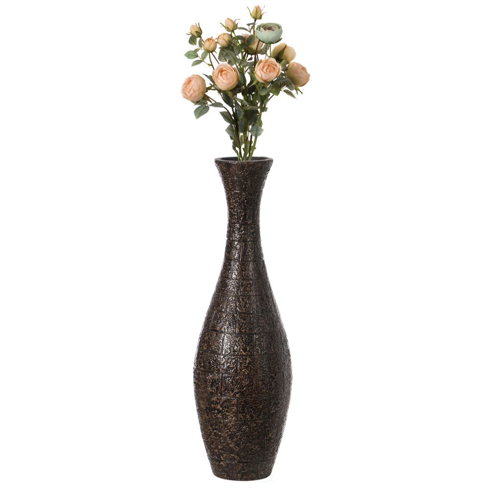 Uniquewise Vase de fleur de plancher de design texturé brun, pour salon