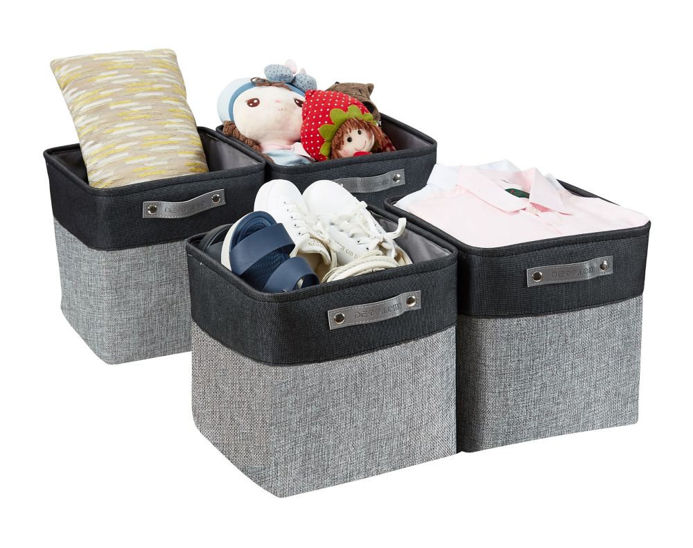 Cube 13" Foldable Storage Bin W/Handles Grey And Black The
