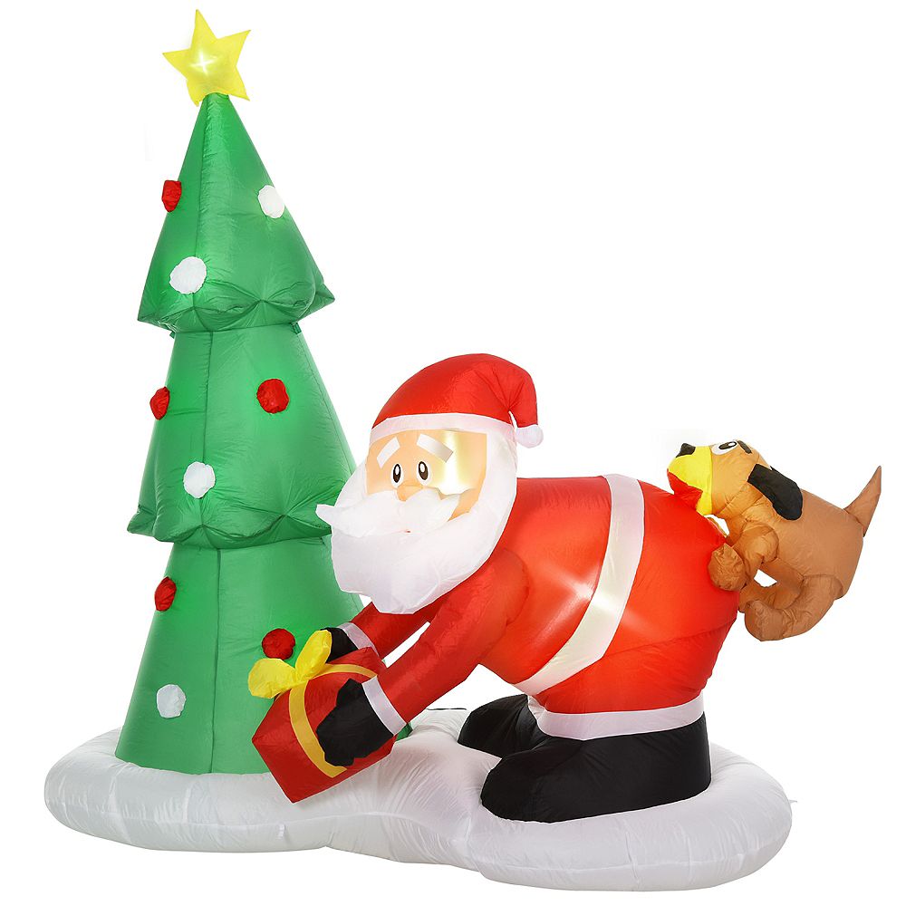 HOMCOM 7' Lighted Inflatable Santa Claus Puppy Christmas Tree Decor ...