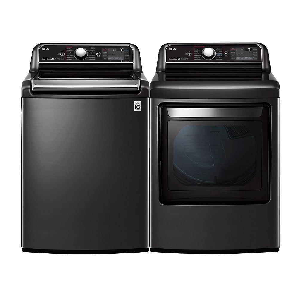 LG Electronics Top Load Washer and Smart Electric Dryer Set in Black