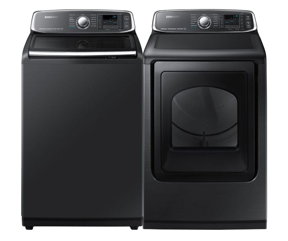 Samsung Top Load Washer and Electric Dryer Set in Black Stainless Steel