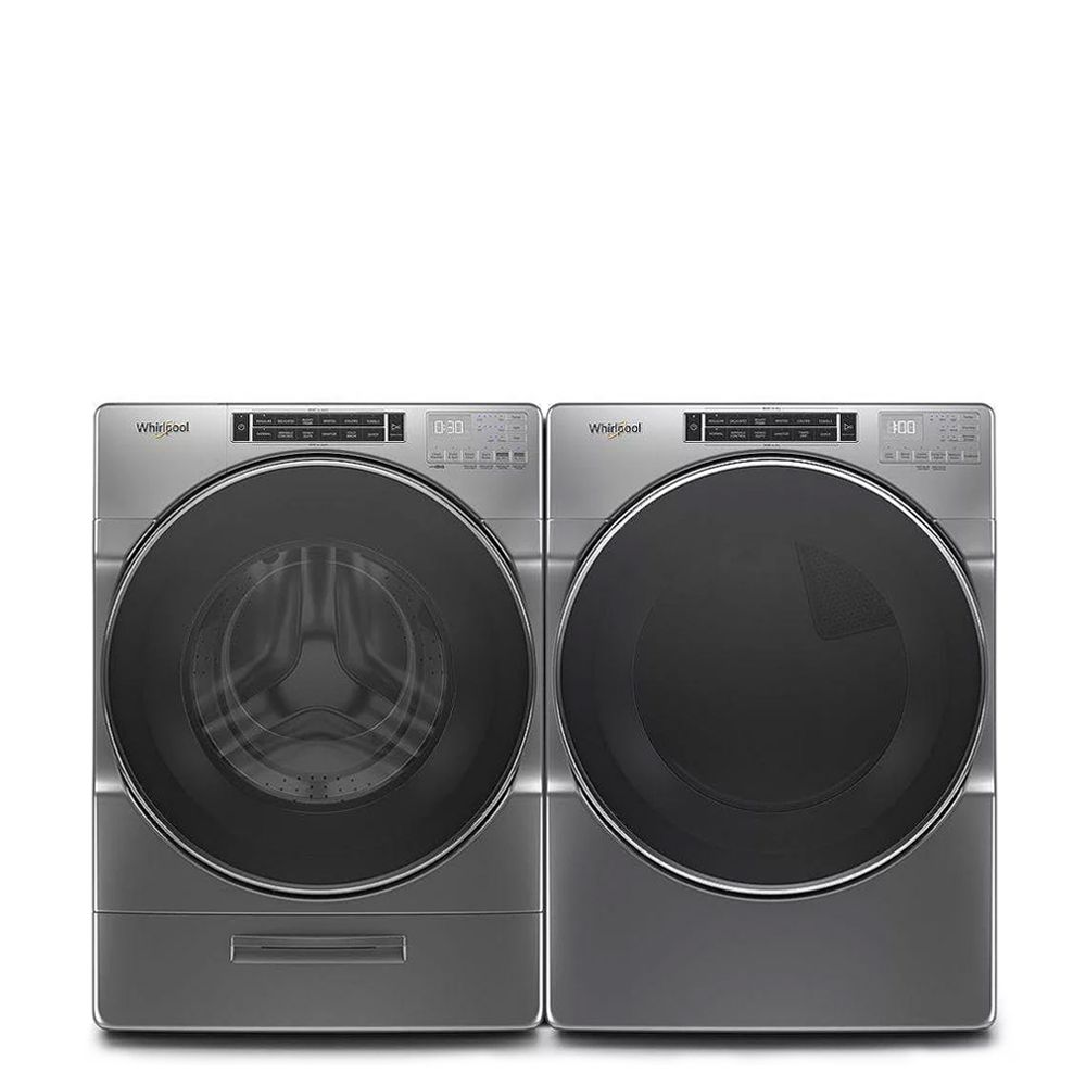 Whirlpool Front Load Washer and Electric Dryer Set in Chrome Shadow