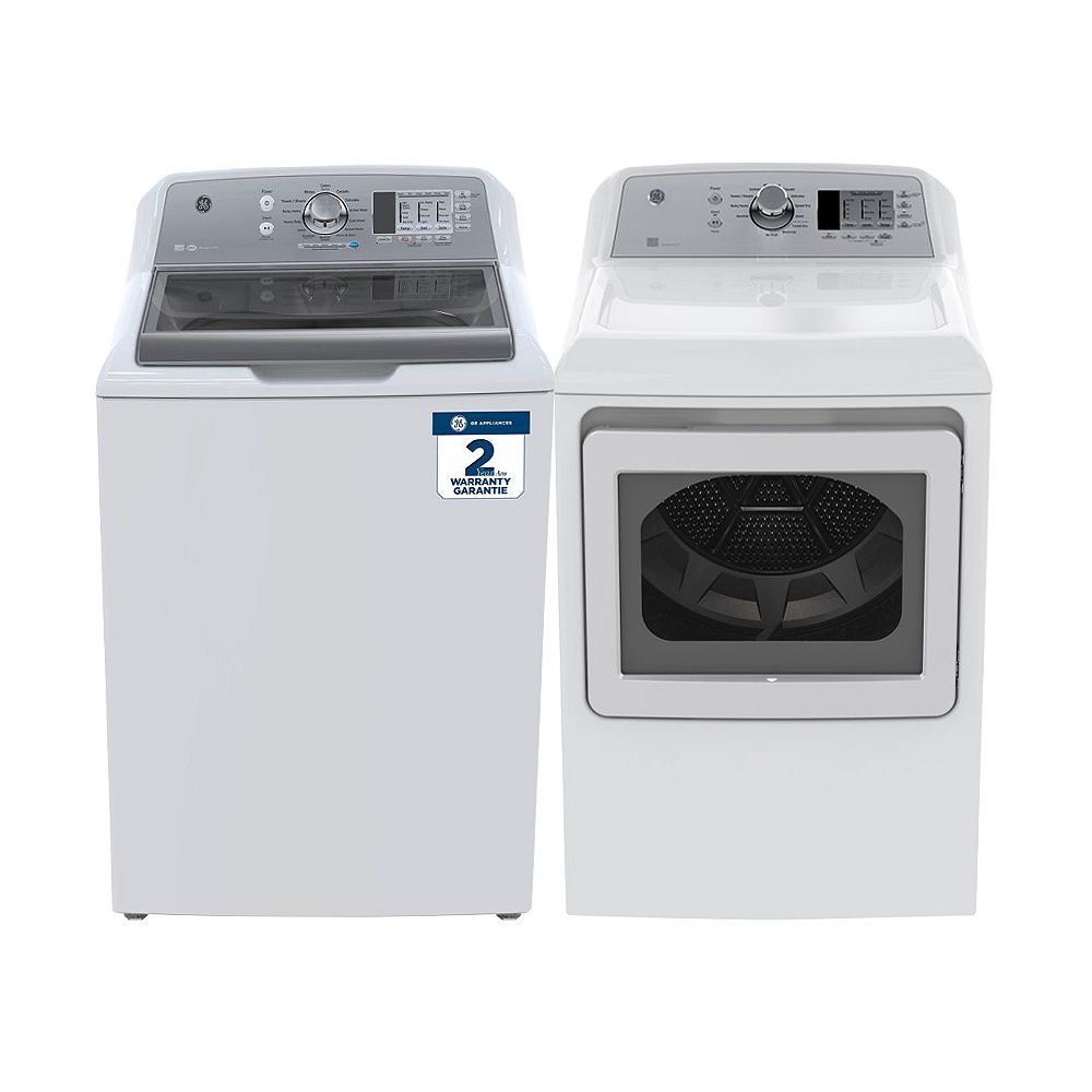GE Top Load Washer and Electric Dryer Set in White The Home Depot Canada
